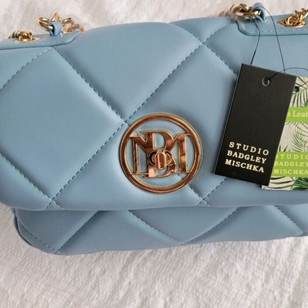 Badgley Mischka Sky Blue Quilted Shoulder Bag